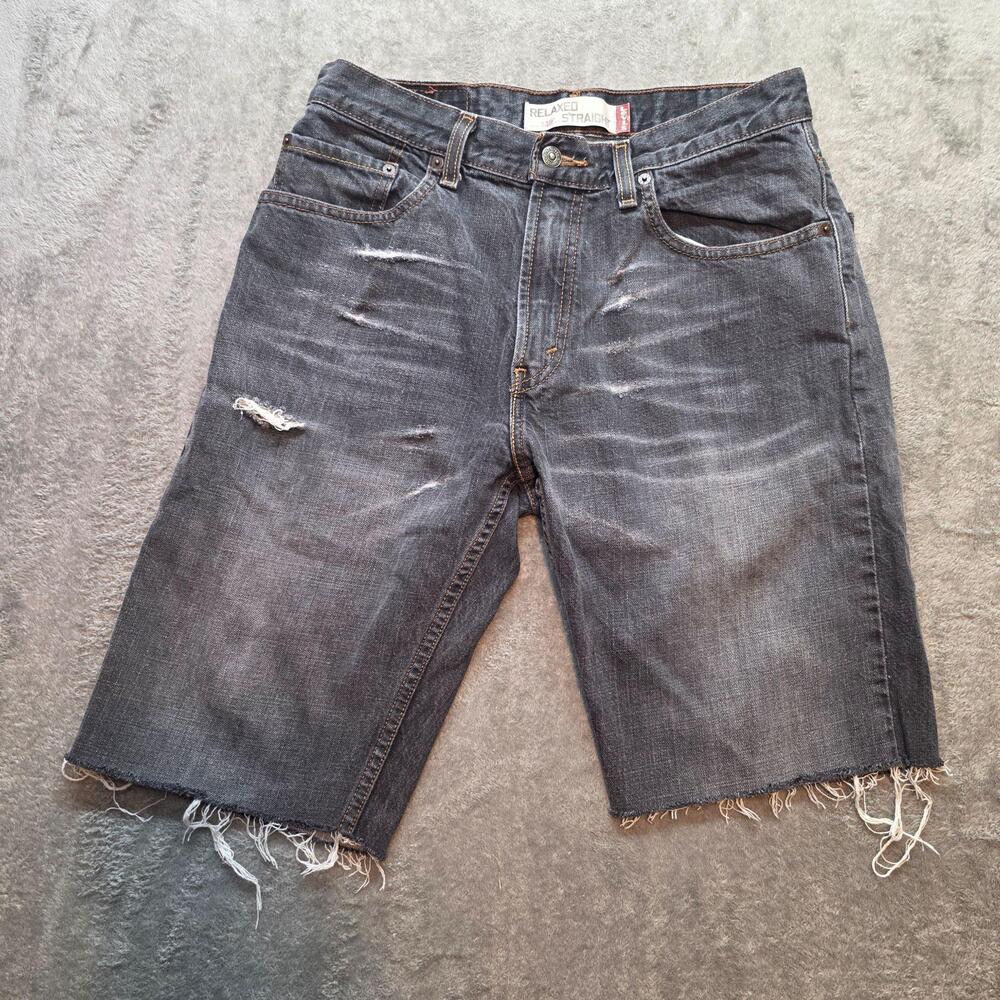 Levi's 559 Denim Shorts Mens 31 Gray Charcoal Wash Relaxed Fit Distressed Cutoff
